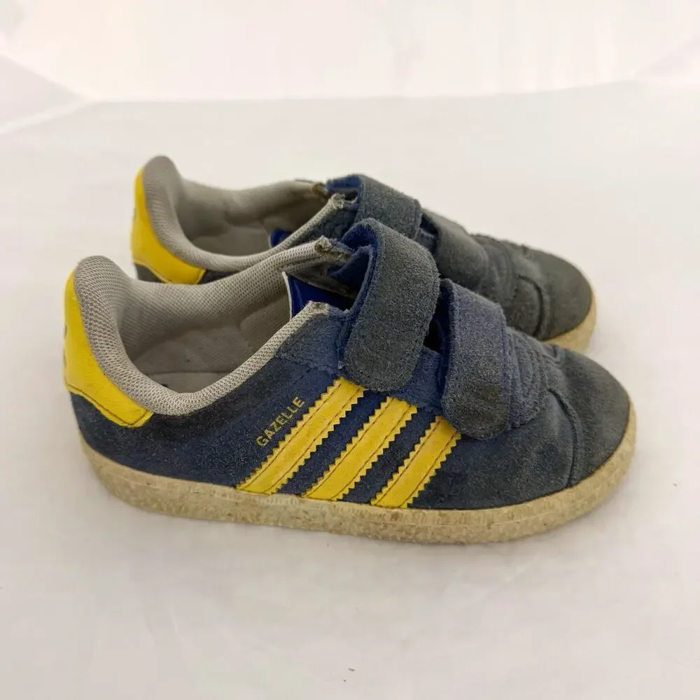 adidas Gazelle Suede Low Top Hook & Loop Sneakers Blue/Yellow Toddler US 8.5